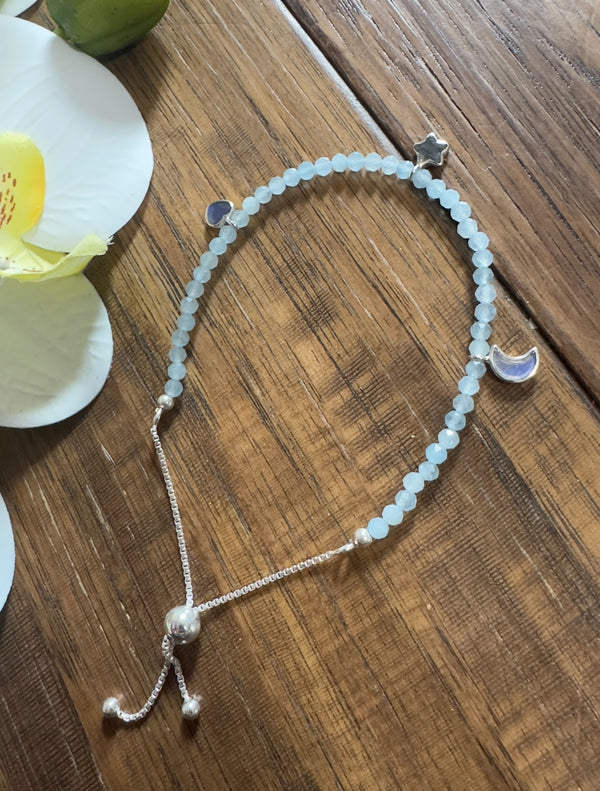 Aquamarine with Labradorite 925 Sterling Silver BOLO Bracelet