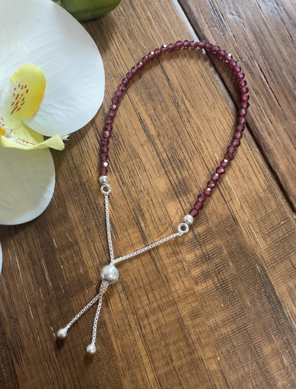 Garnet Faceted Bead 925 Sterling Silver BOLO Bracelet