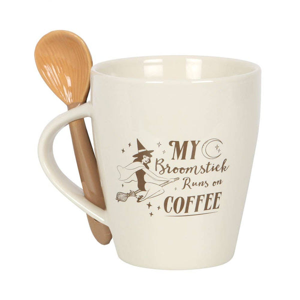 15318 My Broomstick Runs on Coffee Mug & Spoon Halloween Set