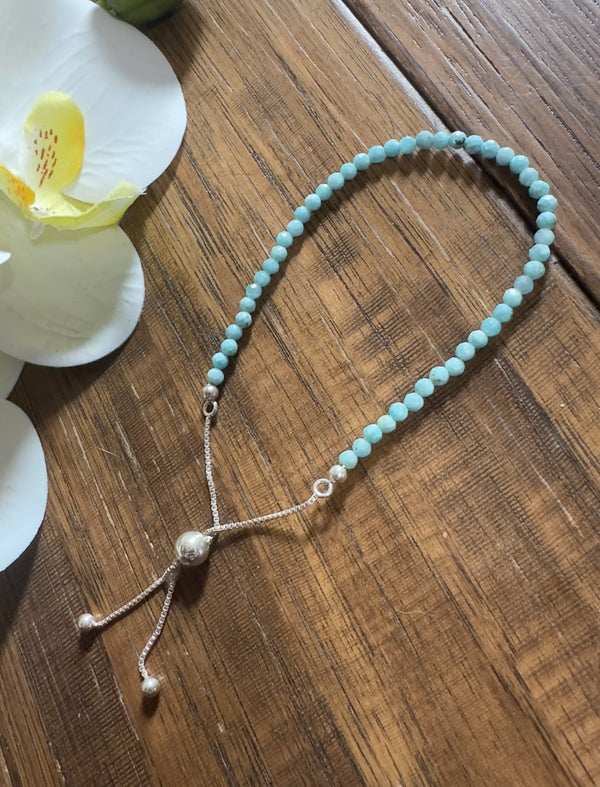 Larimar Faceted Beads 925 Sterling Silver BOLO Bracelet