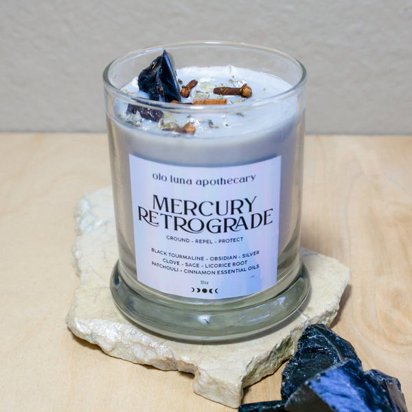 Mercury Retrograde Intention Candle: Wooden Wick