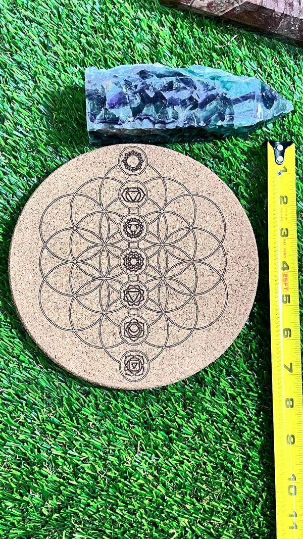 Flower of Life Chakra Cork Crystal Grid