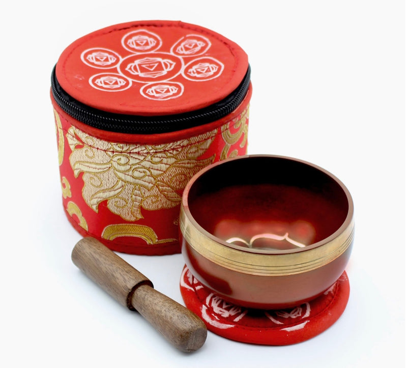 Chakra Singing Bowl in Silk Case - Red / Root