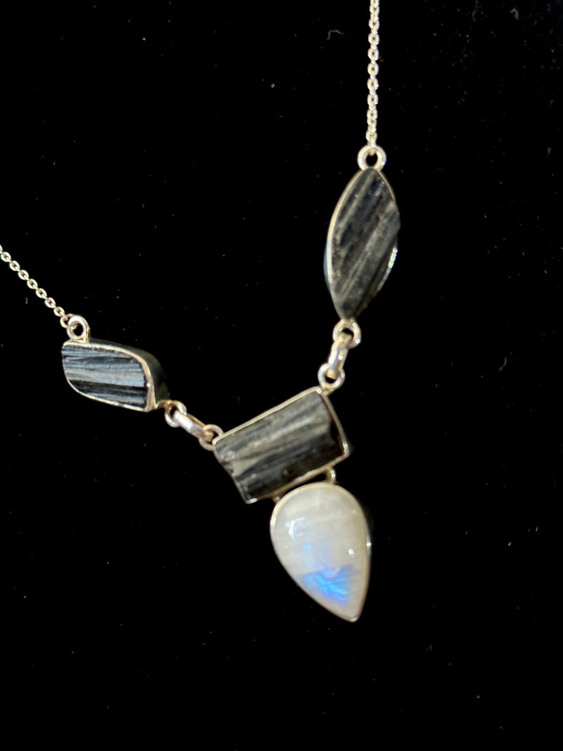 Black Tourmaline & Moonstone - Protection & Intuition Necklace