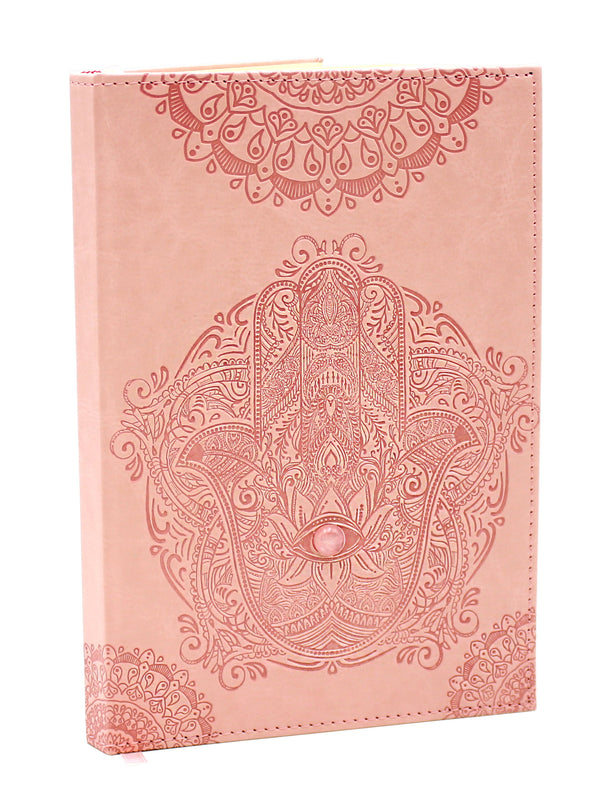 Hamsa Journal - Pink Leather with Rose Quartz