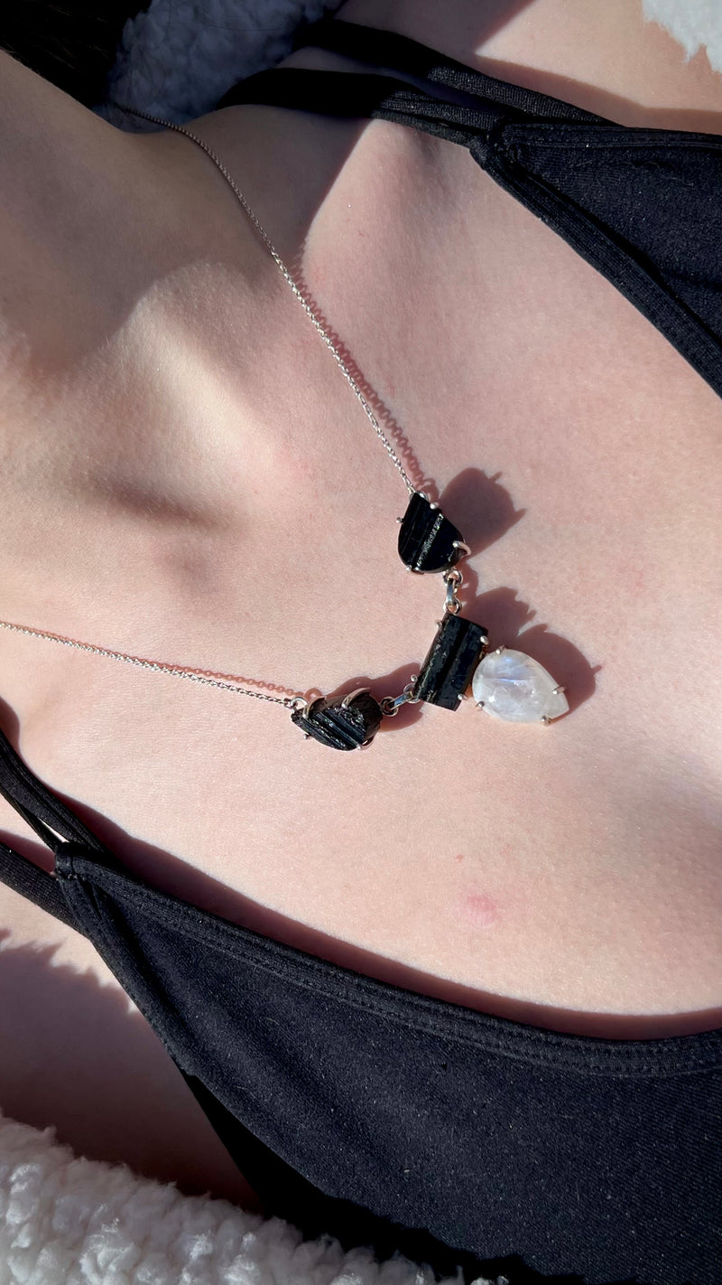 Black Tourmaline & Moonstone - Protection & Intuition Necklace