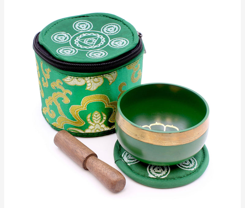 Chakra Singing Bowl in Silk Case - Green / Heart