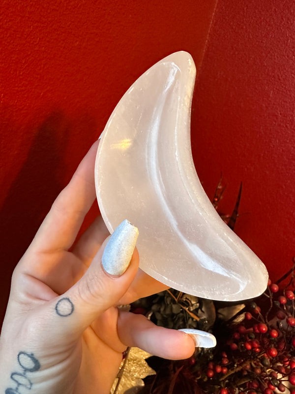 Satin Spar Crescent Moon Bowl 4.5”