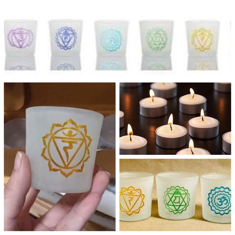 Frosted Engraved Glass Chakras – Votive Candle Holder