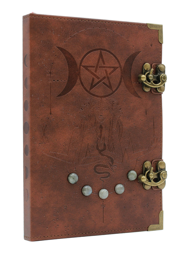 Moon Goddess Journal - Brown Leather with Labradorite