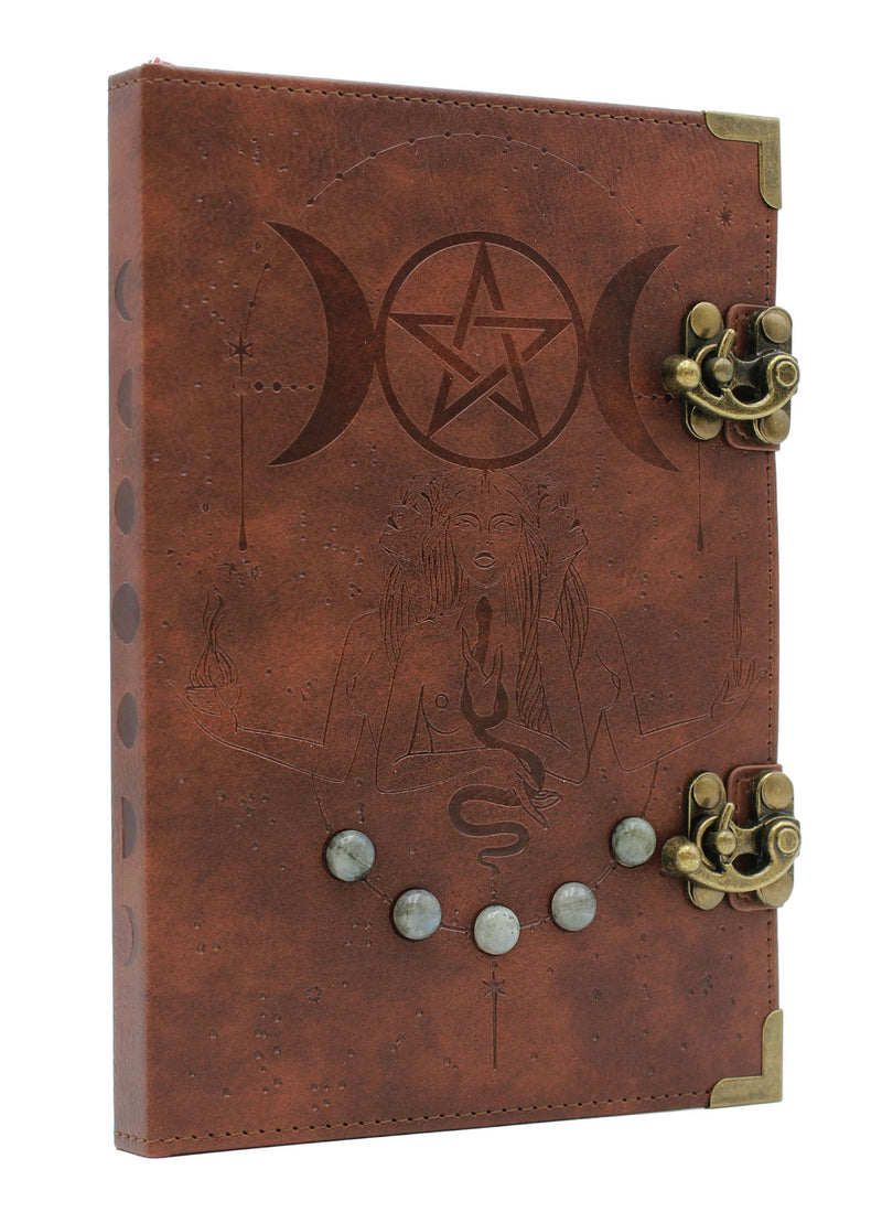 Moon Goddess Journal - Brown Leather with Labradorite