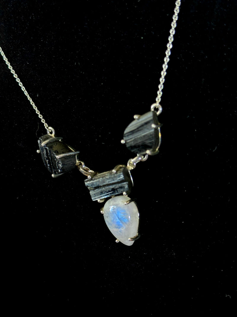 Black Tourmaline & Moonstone - Protection & Intuition Necklace