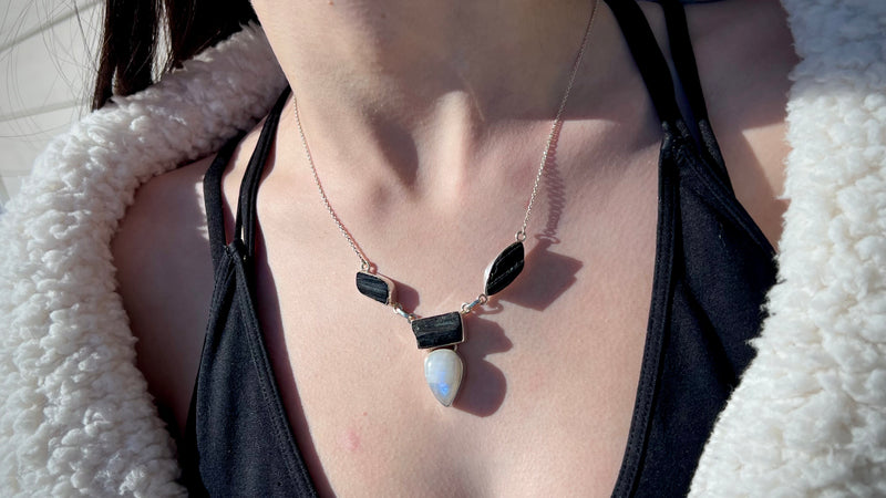 Black Tourmaline & Moonstone - Protection & Intuition Necklace