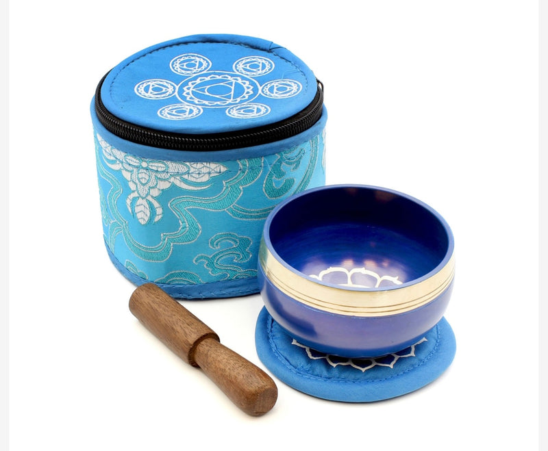 Chakra Singing Bowl in Silk Case - Blue / Throat